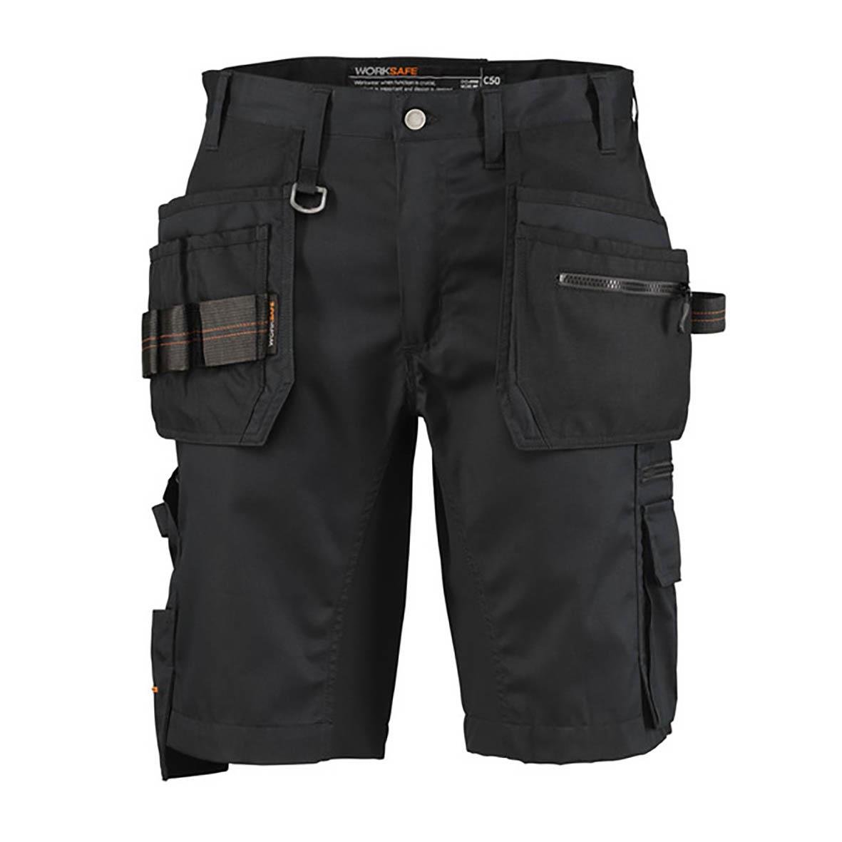 Svarta hantverksshorts med flera fickor och justerbar midja
