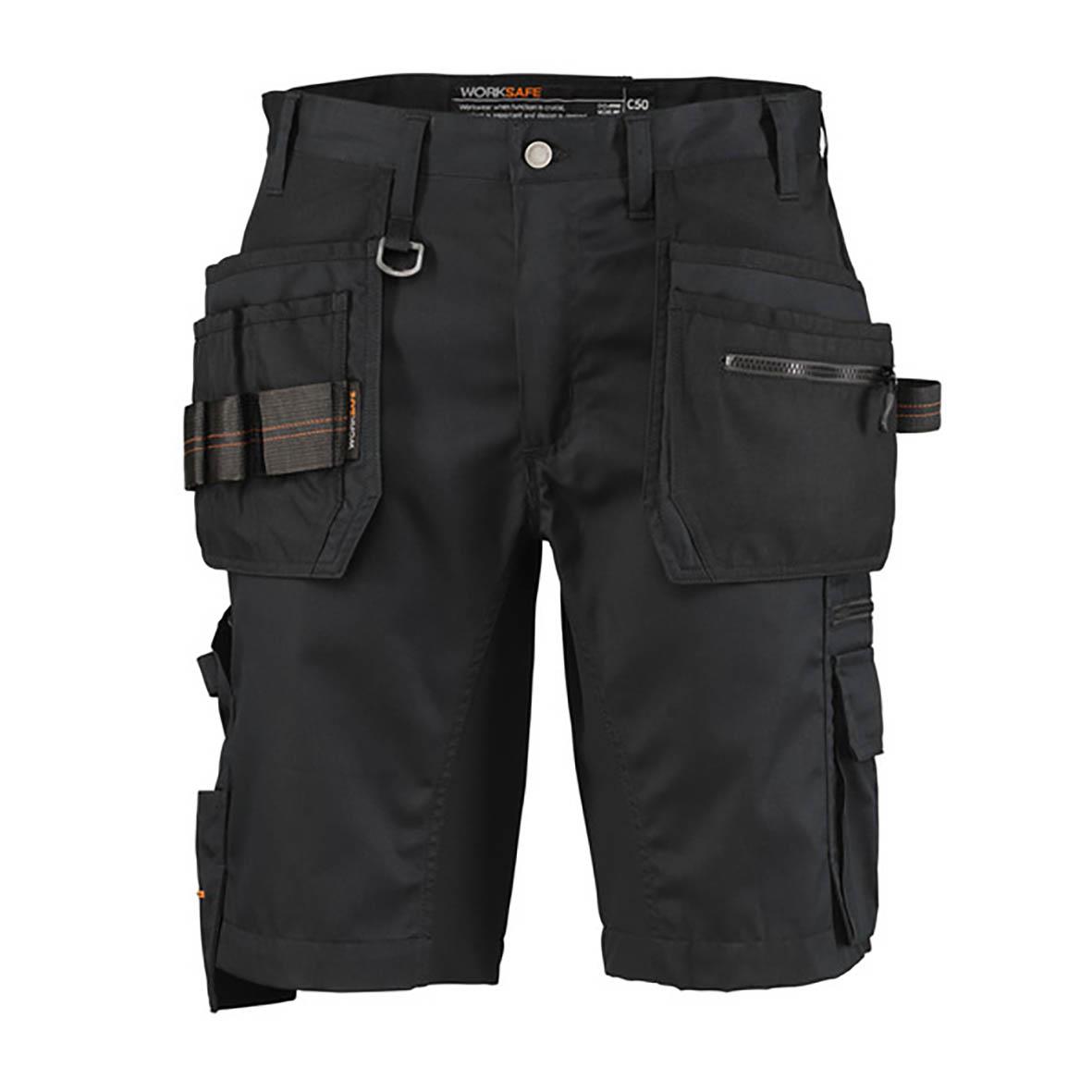 Svarta hantverksshorts med flera fickor och justerbar midja