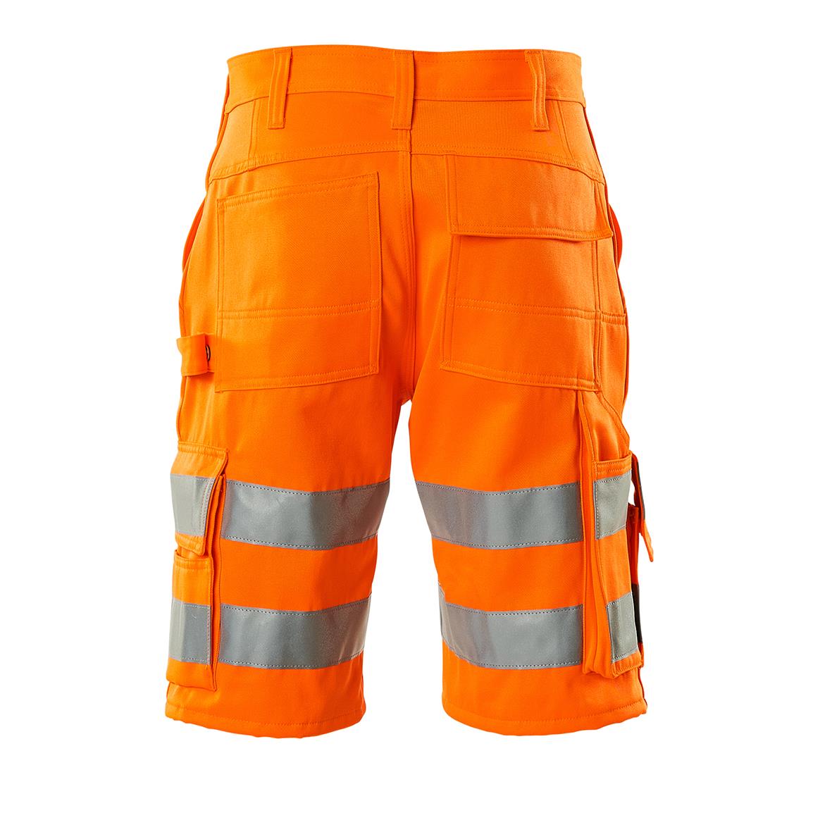 Orange shorts med reflekterande band och fickor, arbetskläder