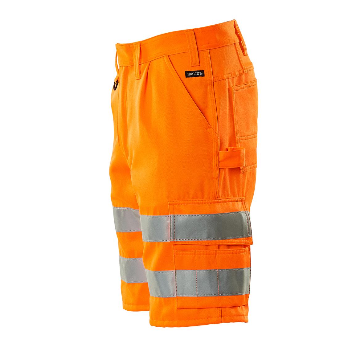 Orange arbetsshorts med reflexremsor och flera fickor