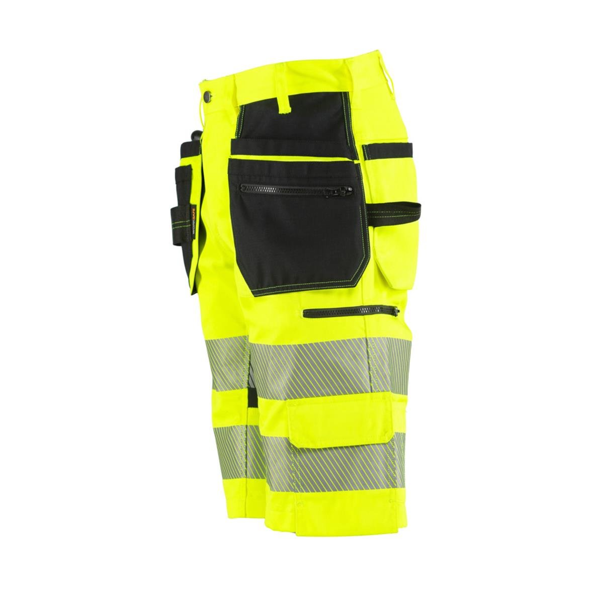 Hantverksshorts i varselgul och svart med reflexer och flera fickor för arbetskläder