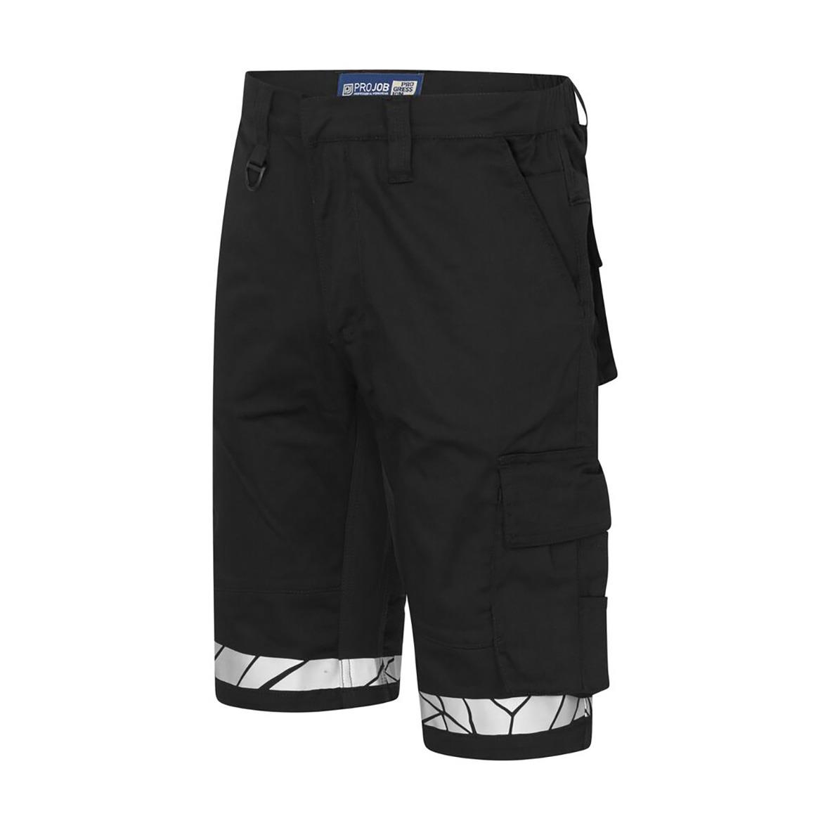 Svarta shorts Projob 7510 C44 med fickor och mönstrad nederkant