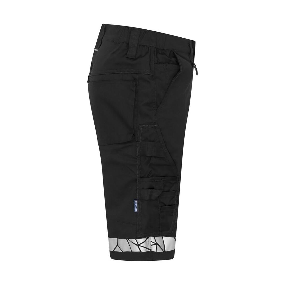 Svarta shorts Projob 7510 med flera fickor och reflexdetalj vid benslut