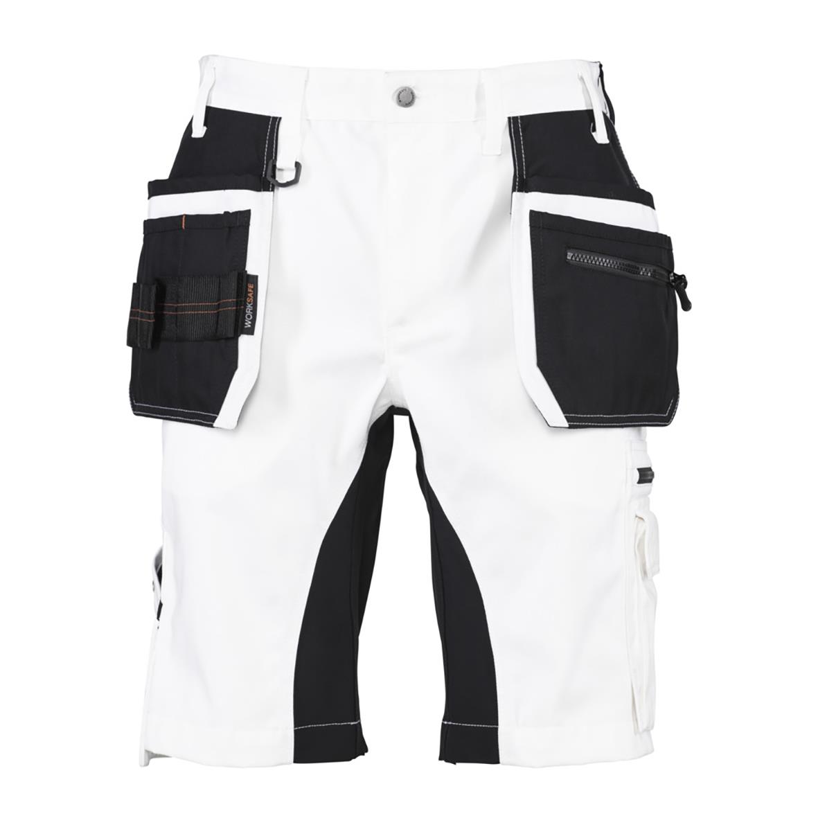 Vit och svart hantverksshorts med flera fickor och verktygsfästen