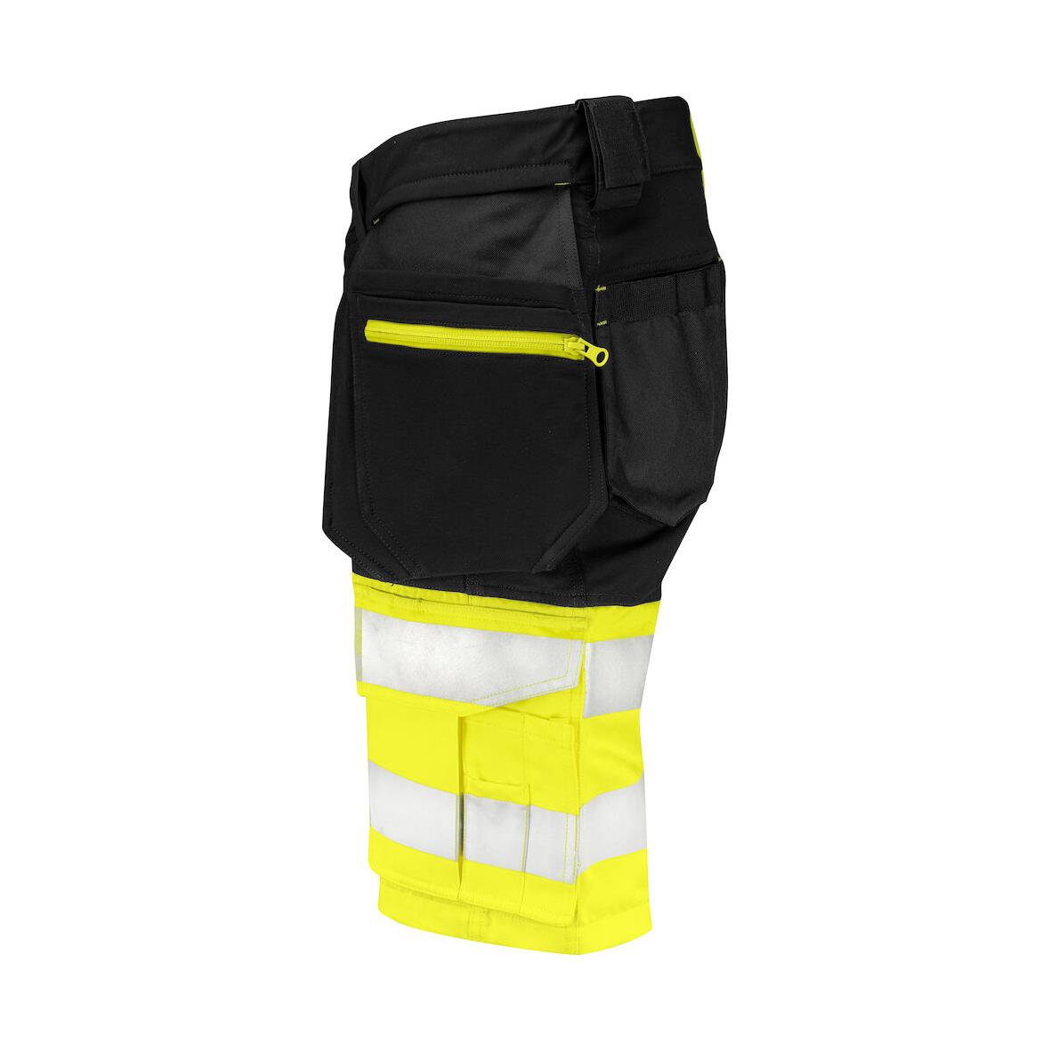Svarta arbetsshorts med gula varselremsor och fickor, Projob 6580 Klass 1