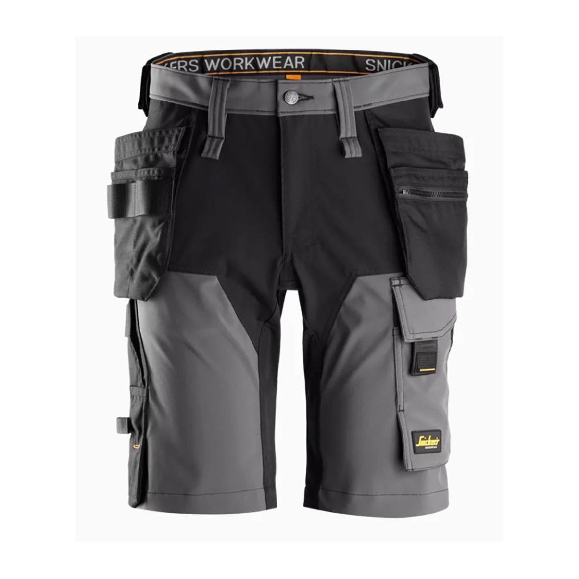 Svarta och gråa hantverksshorts Snickers Stretch AW med flera fickor och bälteshällor