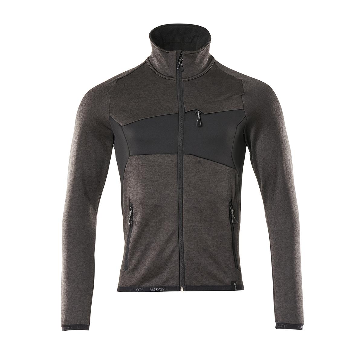 Mörkantracit/svart fleecejacka med dragkedja och hög krage i storlek XL