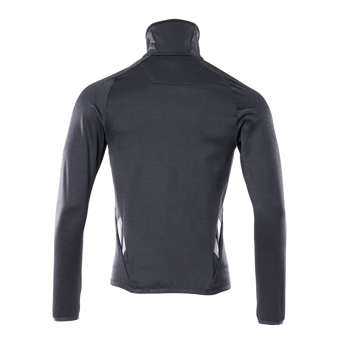 Mörk marin fleecejacka från baksidan med hög krage och raglanärm