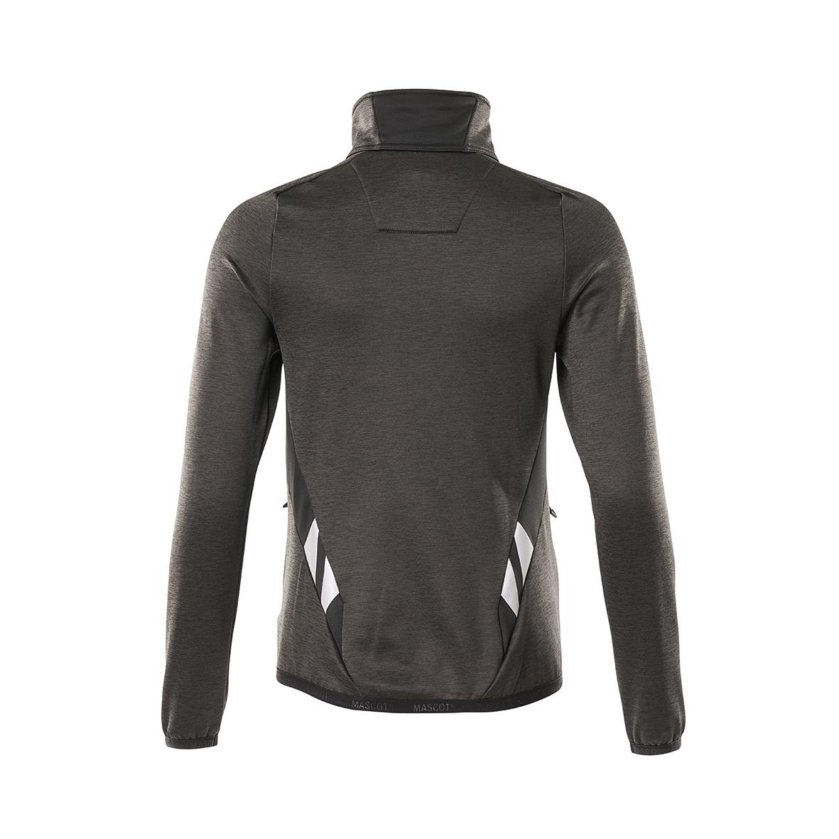 Damfleecetröja i mörkantracit/svart med hög krage och reflexdetaljer i sidorna