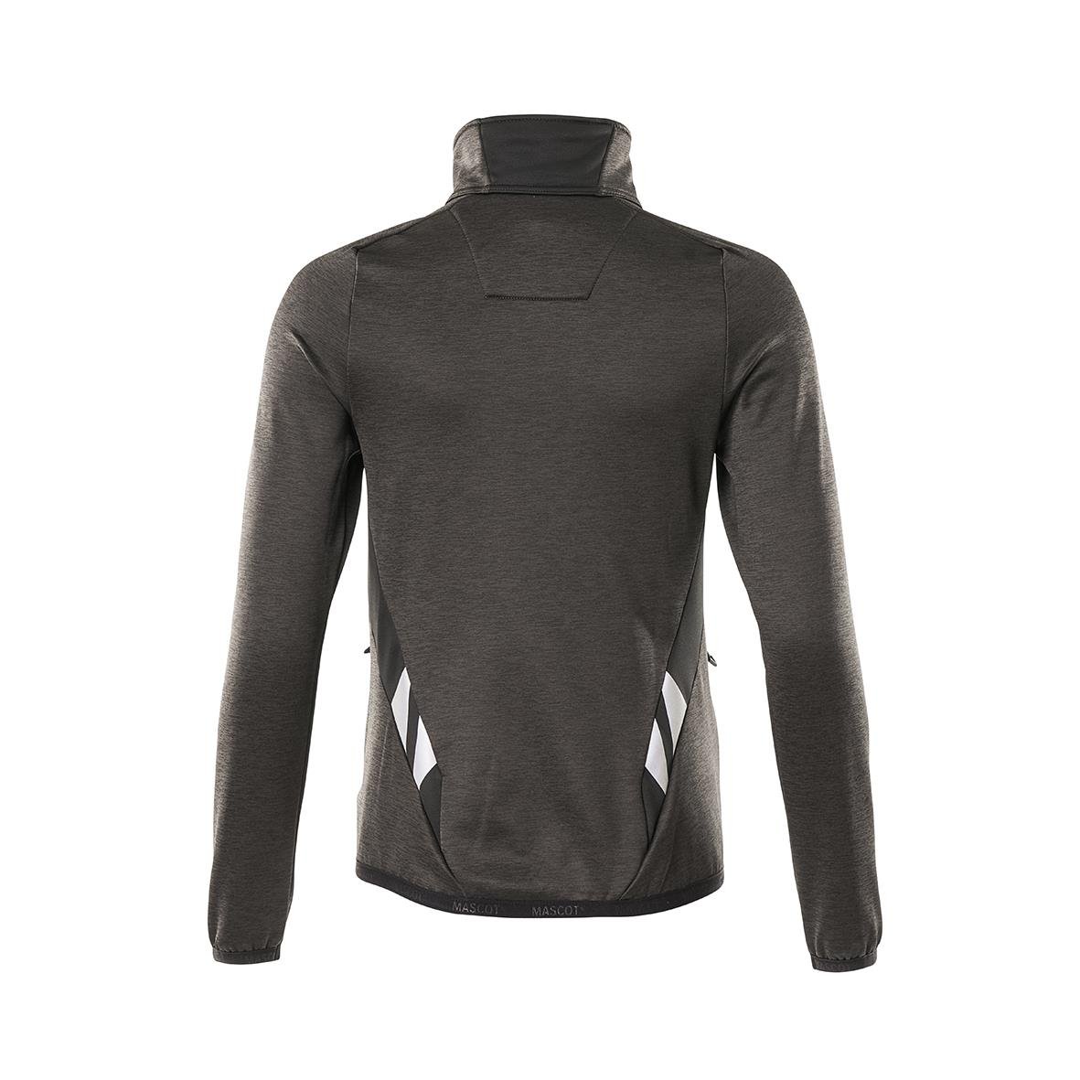 Damfleecetröja i mörkantracit/svart med hög krage och reflexdetaljer i sidorna