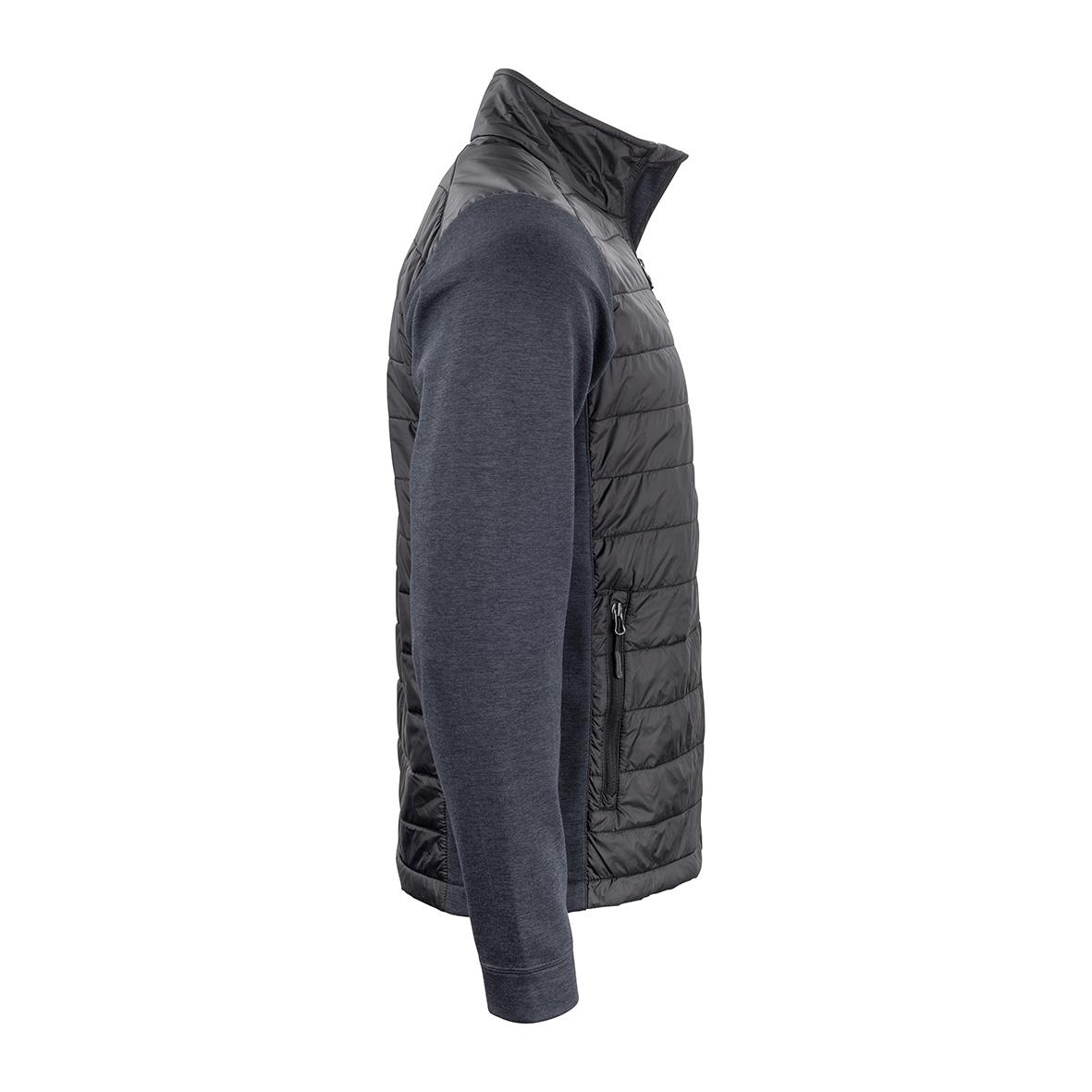 Svart hybridjacka med quiltad västdel och dragkedja, långärmad med hög krage