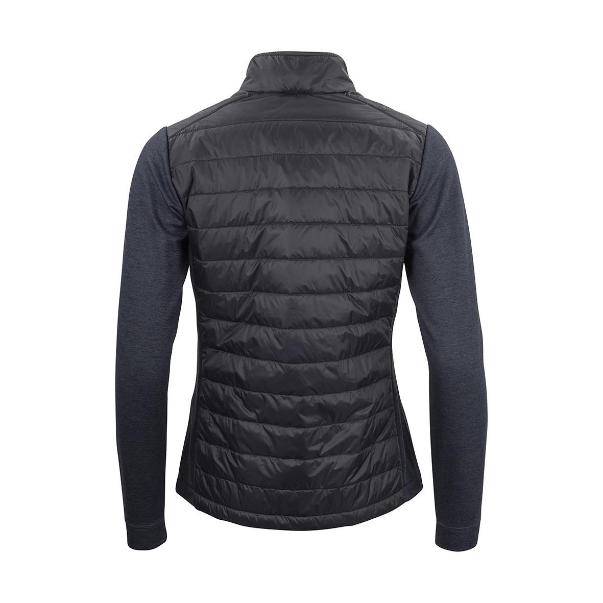 Svart hybridjacka med quiltad västdel och mörkblå ärmar, XS storlek