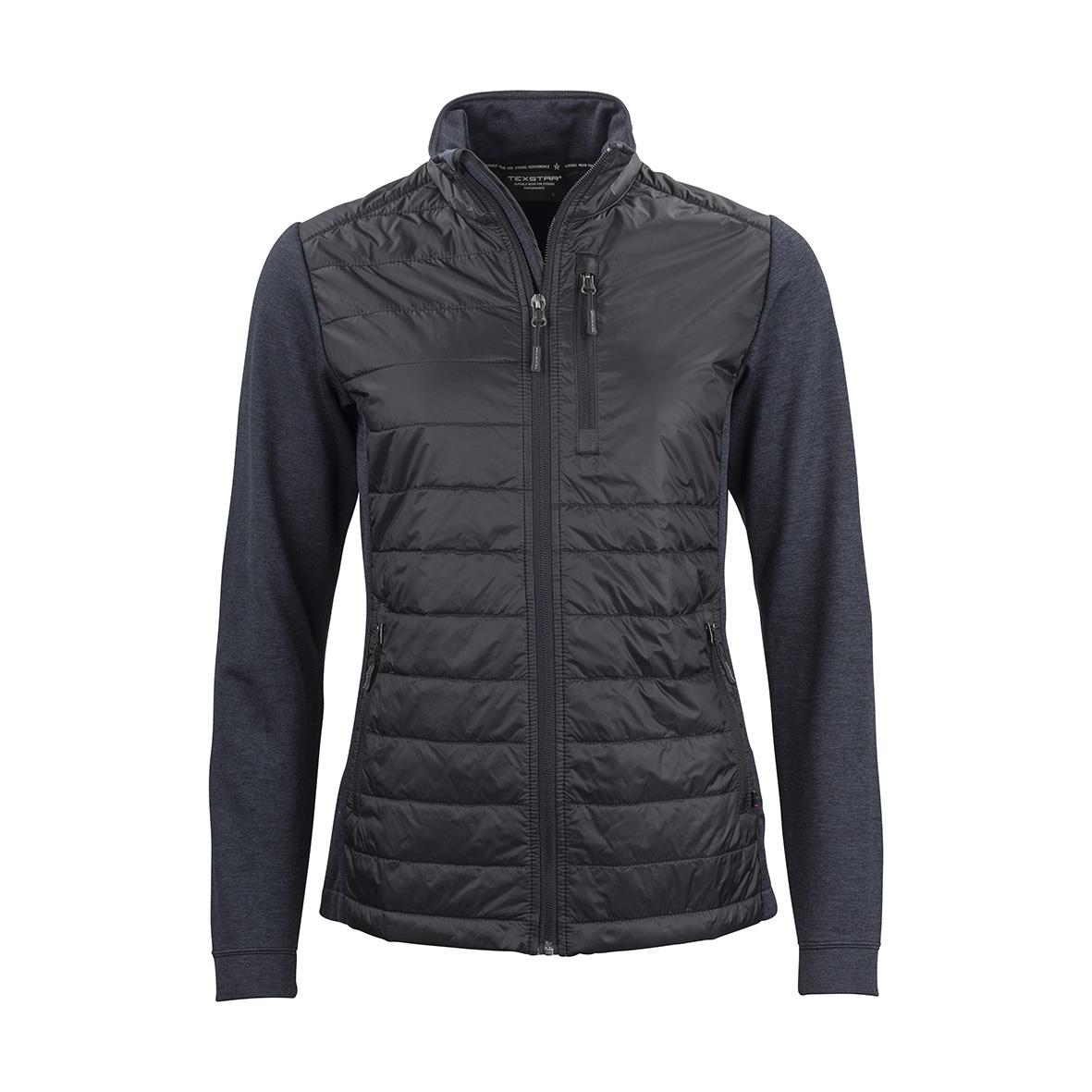 Svart hybridjacka med quiltad front och mörkgrå ärmar och sidor