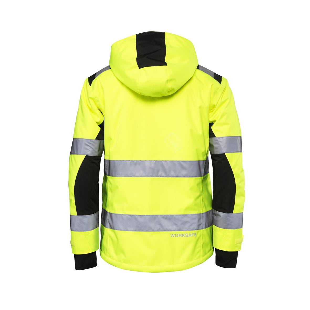 Vinterjacka Worksafe varselgul och svart med reflexband och huva