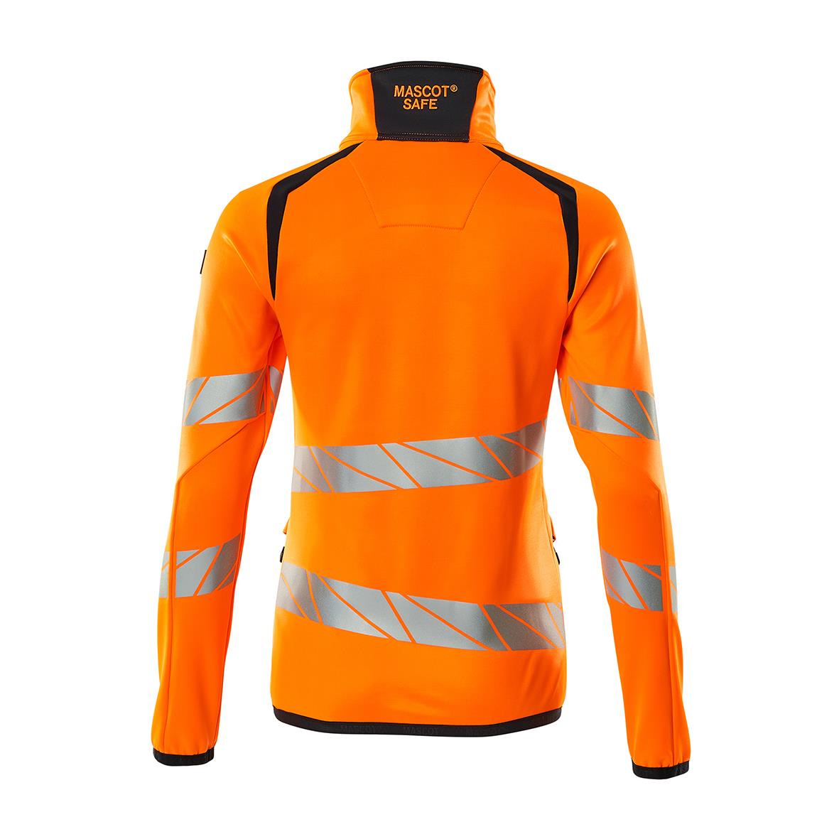 Fleecetröja i varselorange och mörk marin med reflexremsor och hög krage