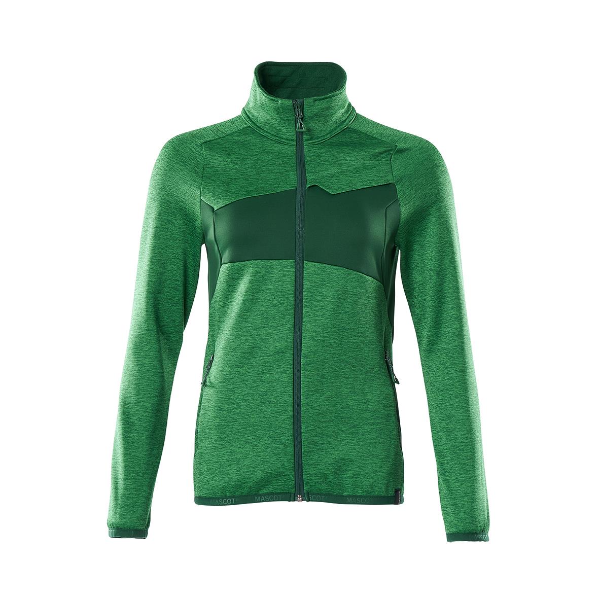 Grön fleecejacka för dam med stående krage och dragkedja fram