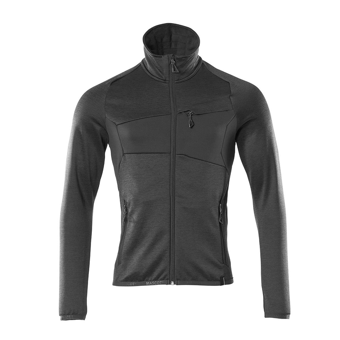 Svart fleecejacka med stående krage och dragkedja, slim fit, för herrar i storlek XS