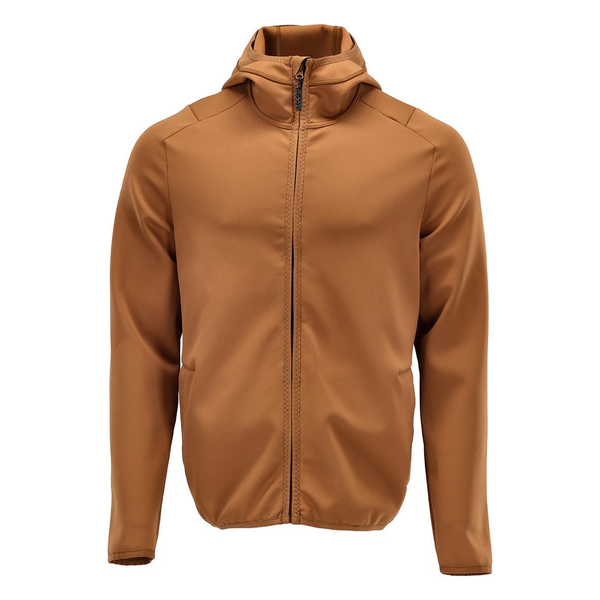 Fleecetröja i nötbrun färg med dragkedja och huva, storlek 2XL