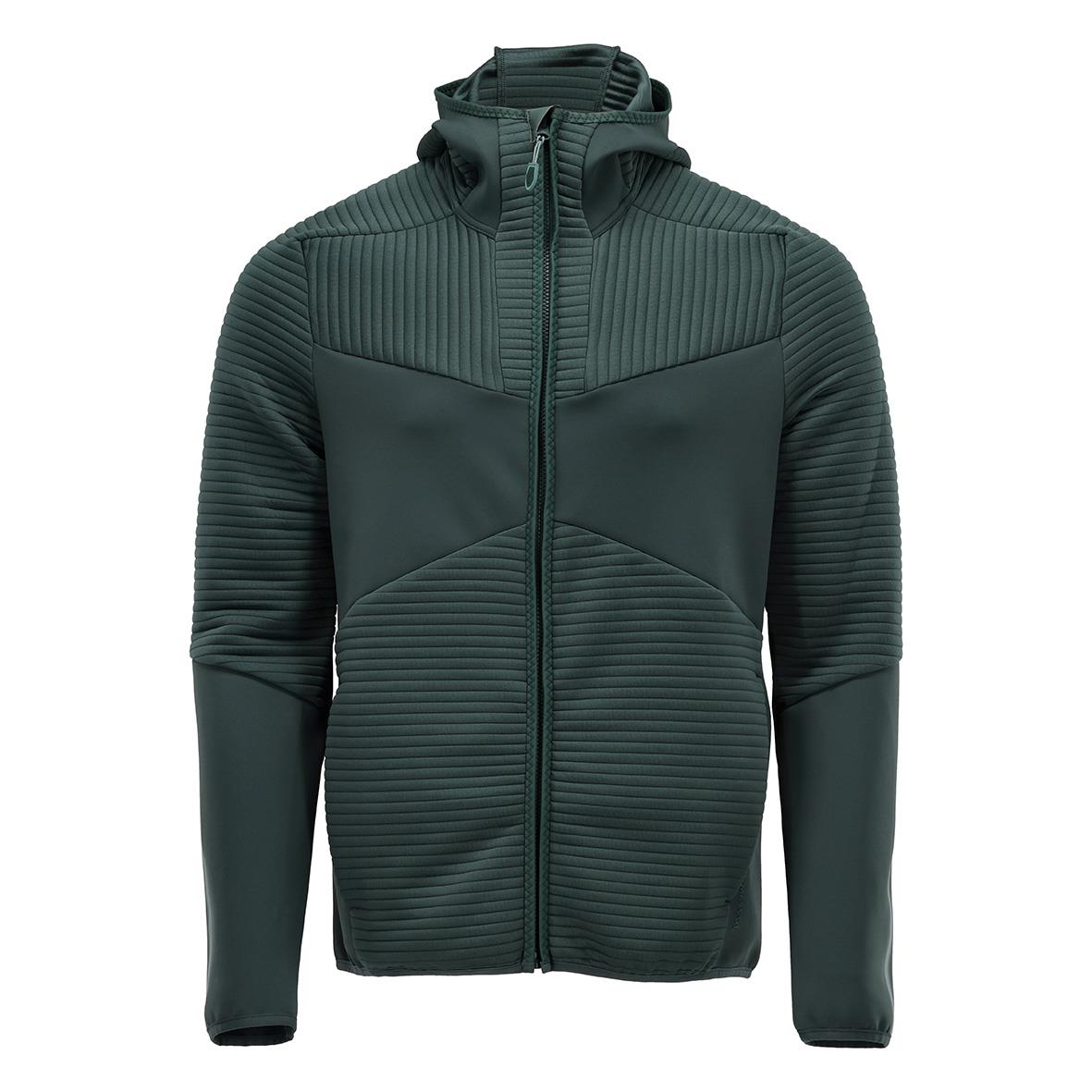 Fleecejacka i skogsgrön med ribbade detaljer och dragkedja