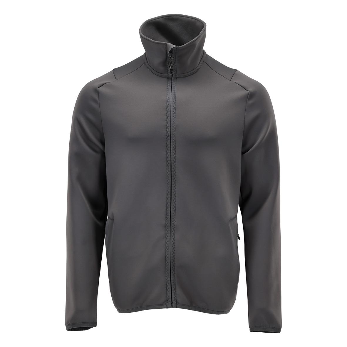 Grå fleecejacka med stående krage och dragkedja i fronten, storlek M