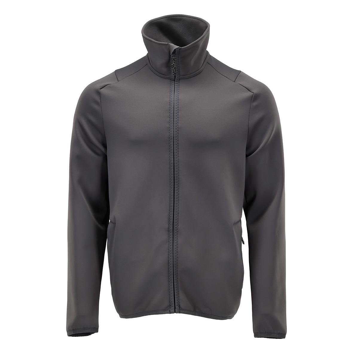 Grå fleecejacka med stående krage och dragkedja i fronten, storlek M