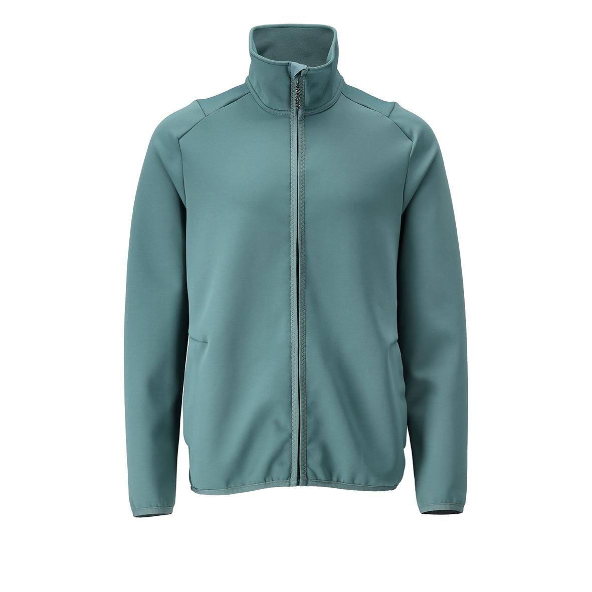 Ljus skogsgrön fleecejacka med stående krage och dragkedja i fronten, storlek 2XL