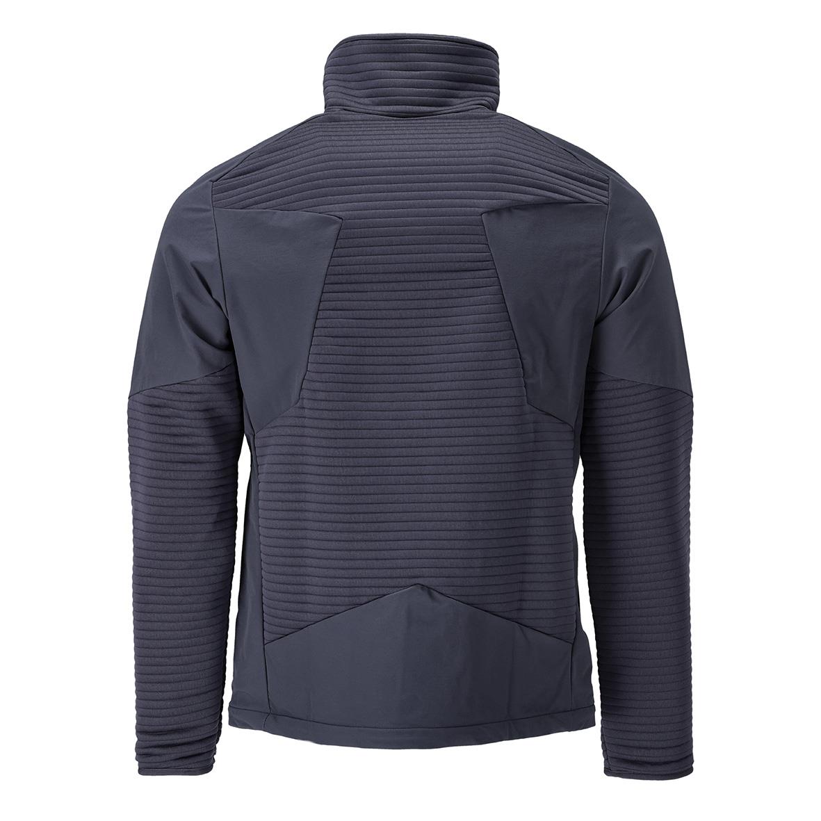 Mörk marin fleecejacka med ribbade detaljer och hög krage