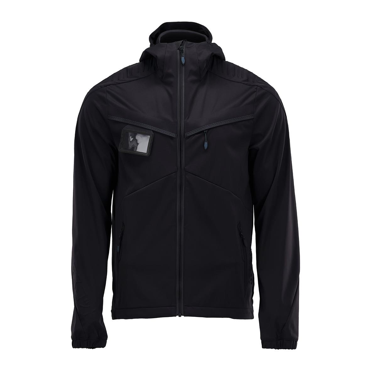 Mörk marin jacka med huva och dragkedja, sportig design, XS storlek