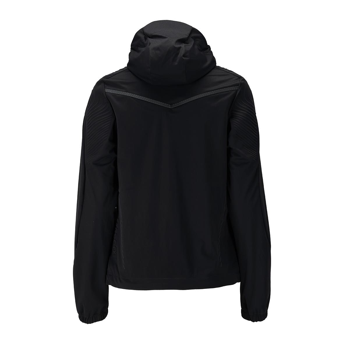 Svart damjacka med huva och dragkedja bakifrån