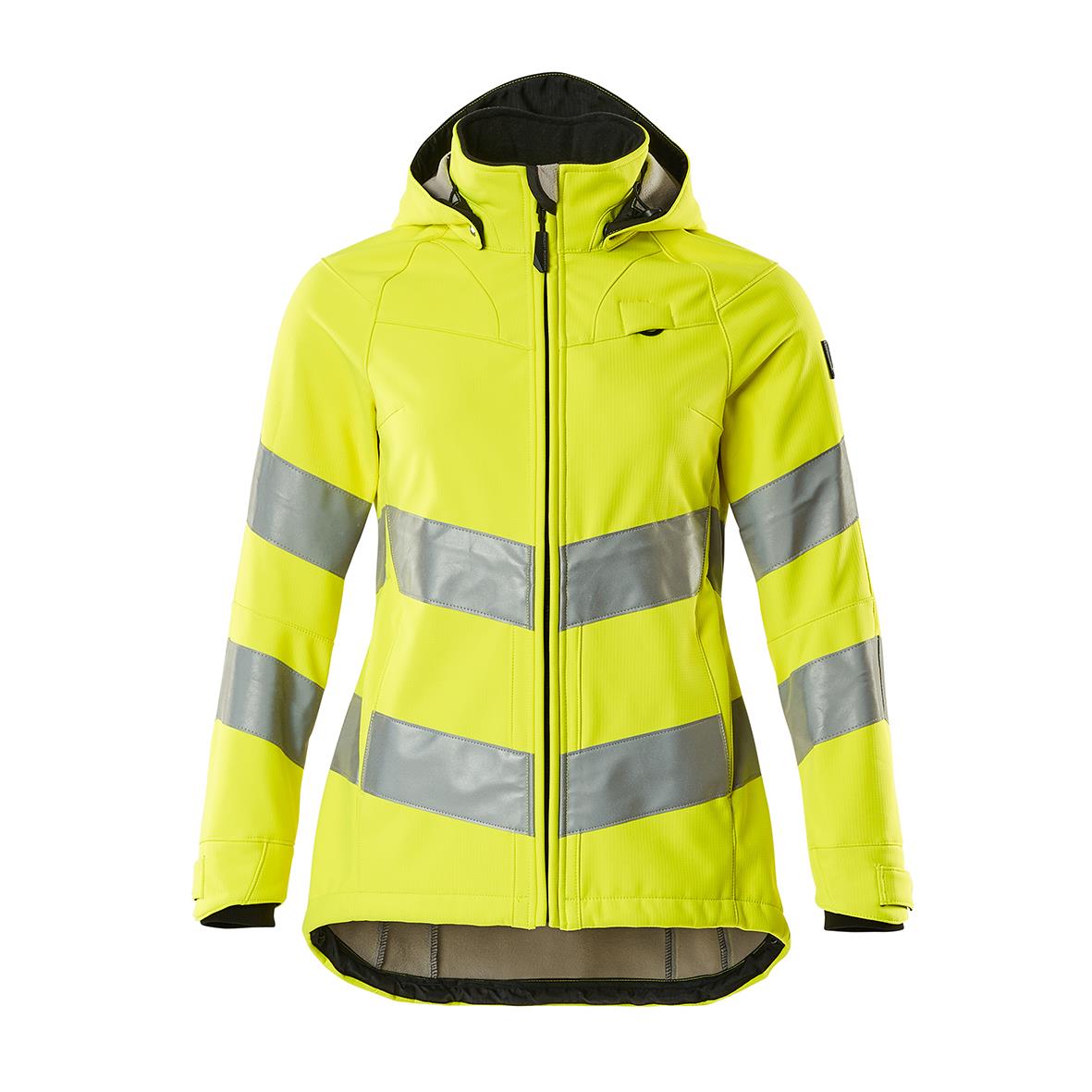 Ljusgul varseljacka för dam med reflexband och dragkedja