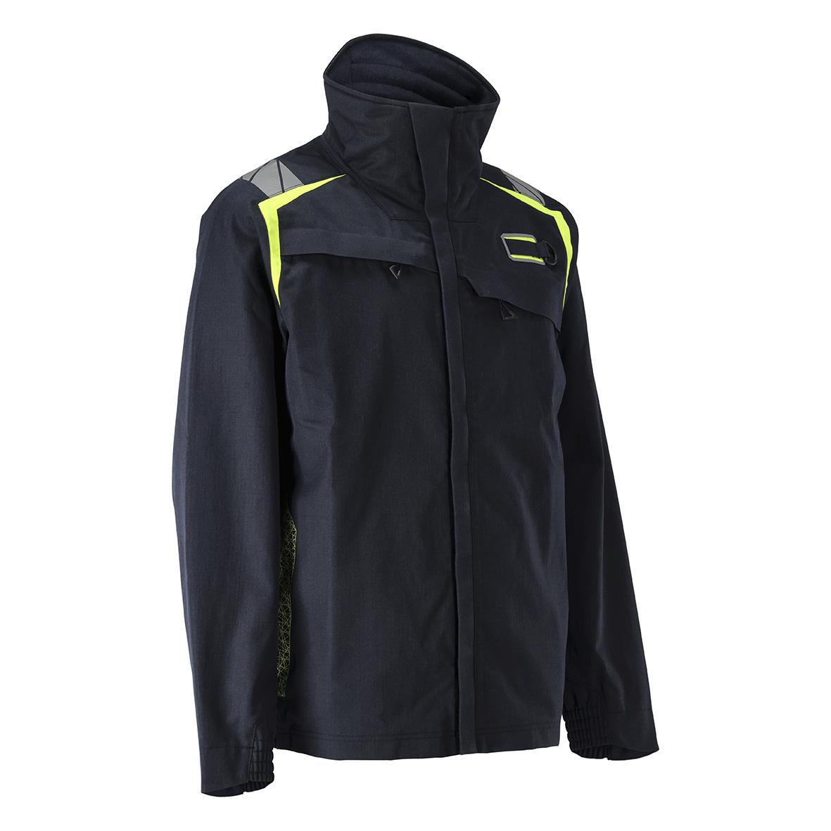 Svart sportjacka med neongula detaljer och dragkedja