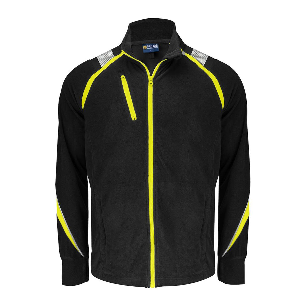 Svart och gul microfleecejacka från Projob med dragkedja och hög krage