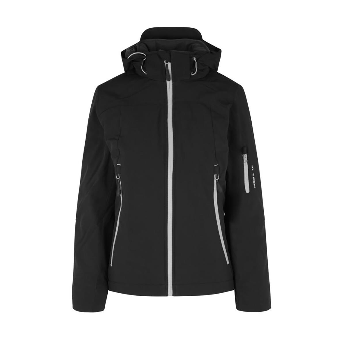 Svart vintersoftshelljacka för dam med huva och flera fickor