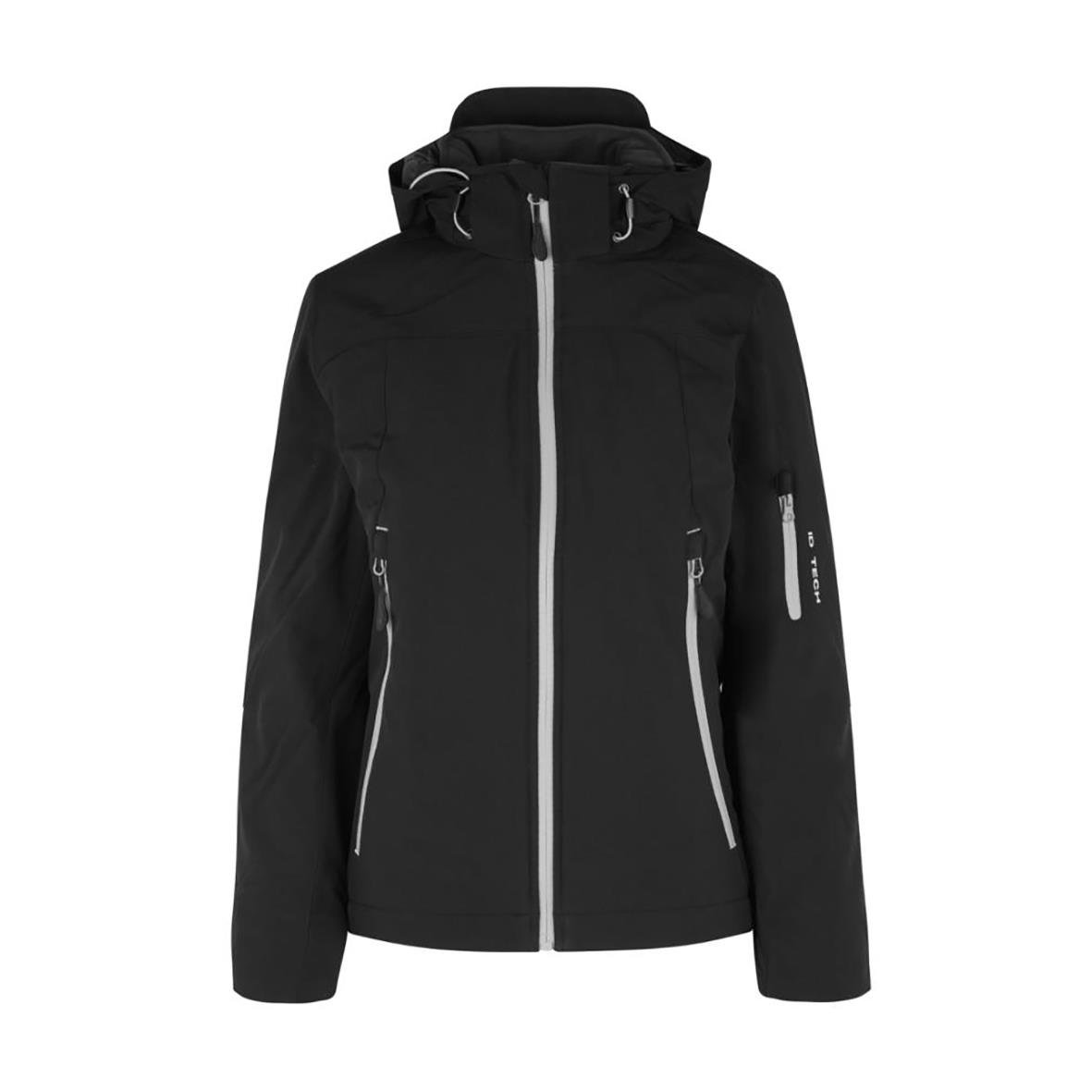 Svart vintersoftshelljacka för dam med huva och flera fickor