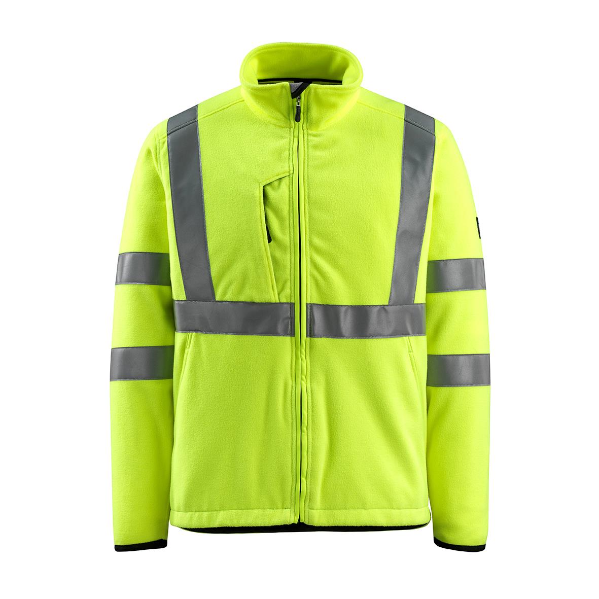Fleecejacka i varselgul med reflexband, hel dragkedja och hög krage