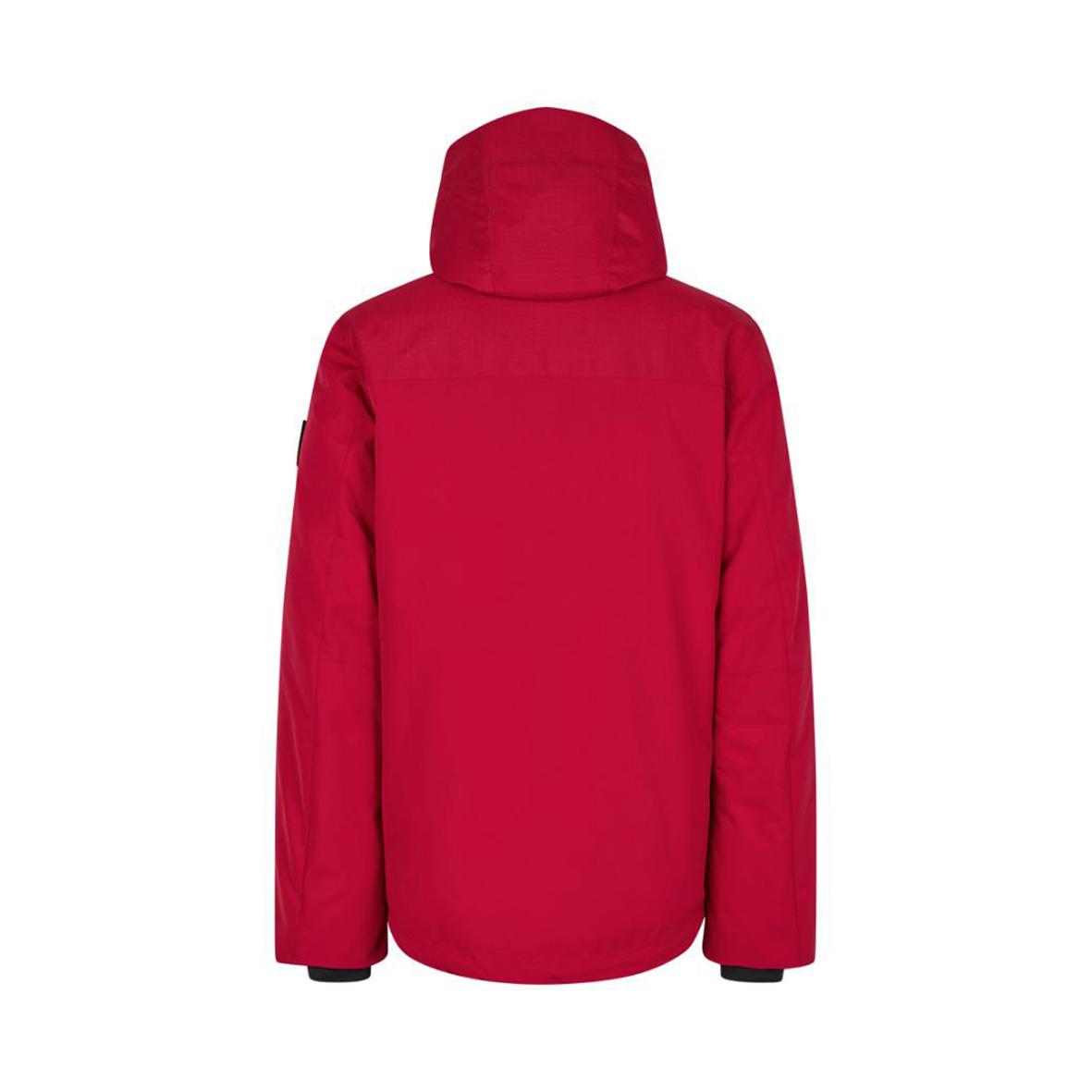 Röd vinterjacka med högt krage och vadderad design