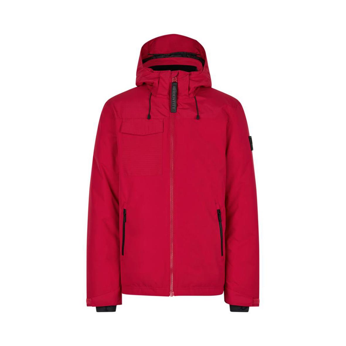 Röd vinterjacka med dragkedja och huva