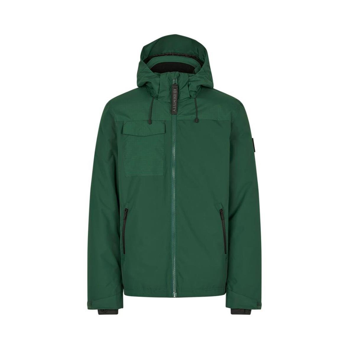 Vinterjacka i buteljgrön med huva och dragkedja, storlek S