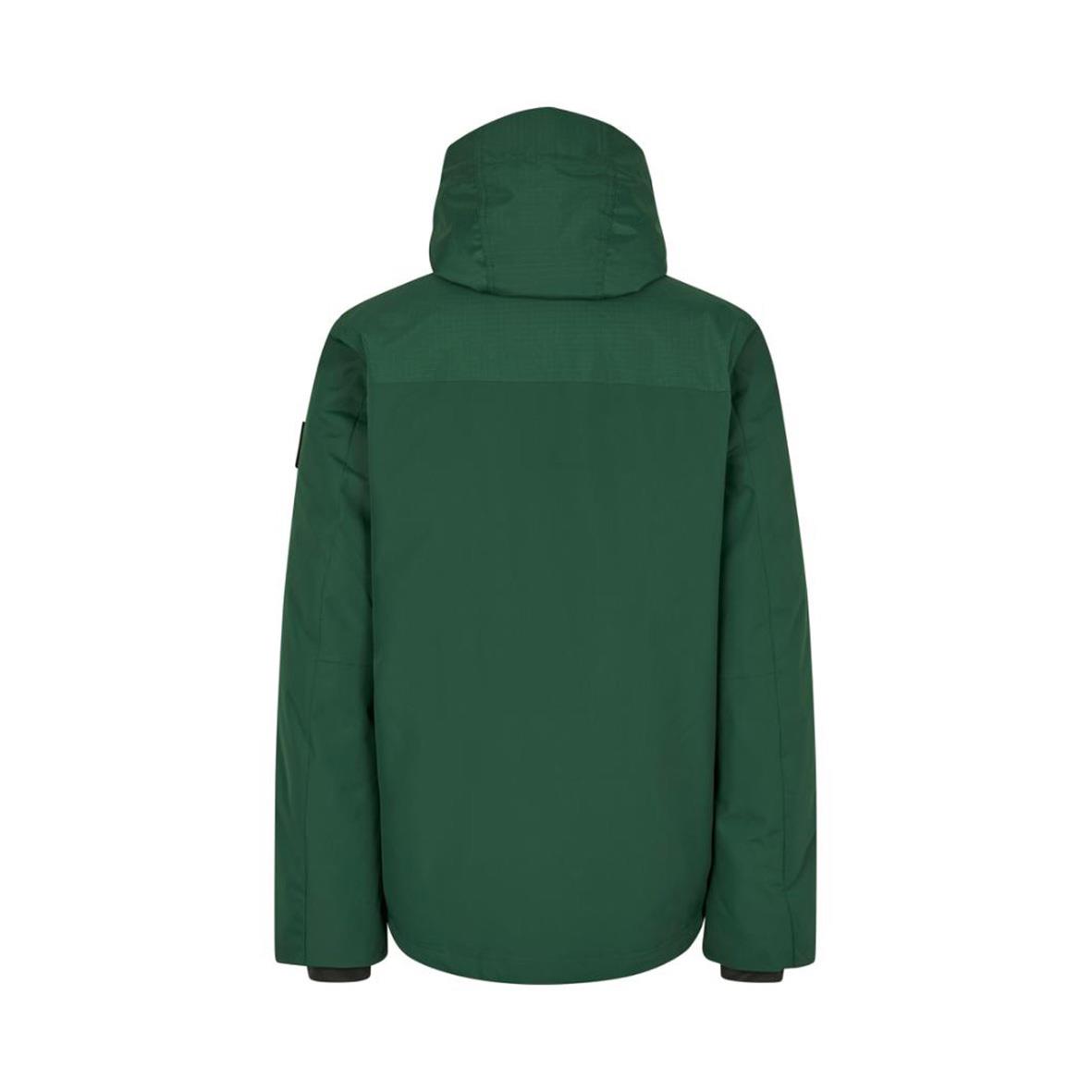 Vinterjacka i buteljgrön färg med huva, sett bakifrån, storlek S