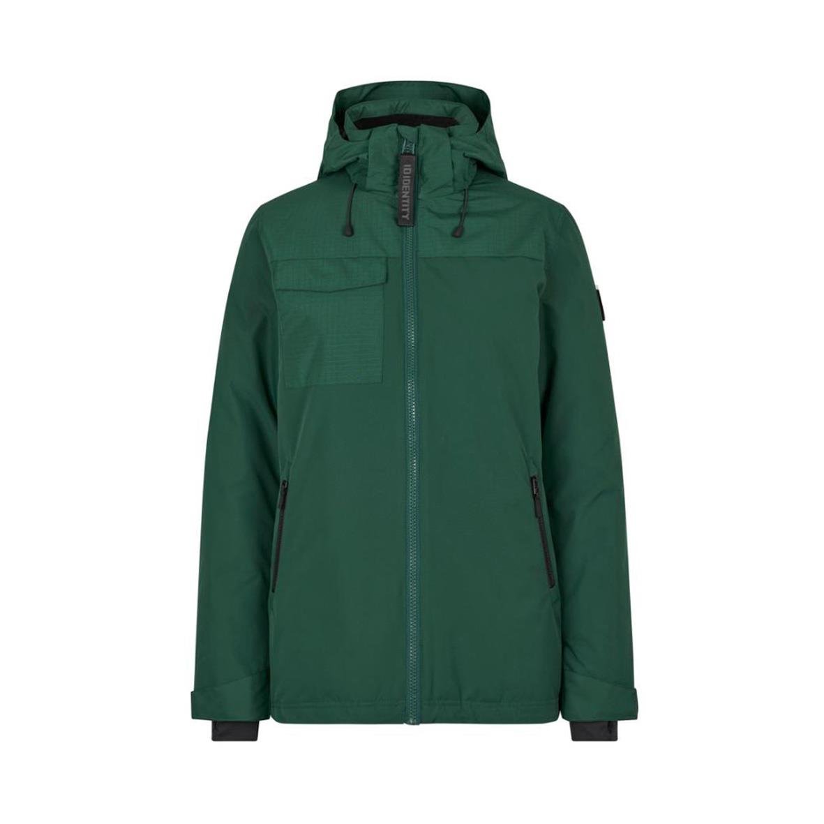 Vinterjacka dam buteljgrön med huva och dragkedja front