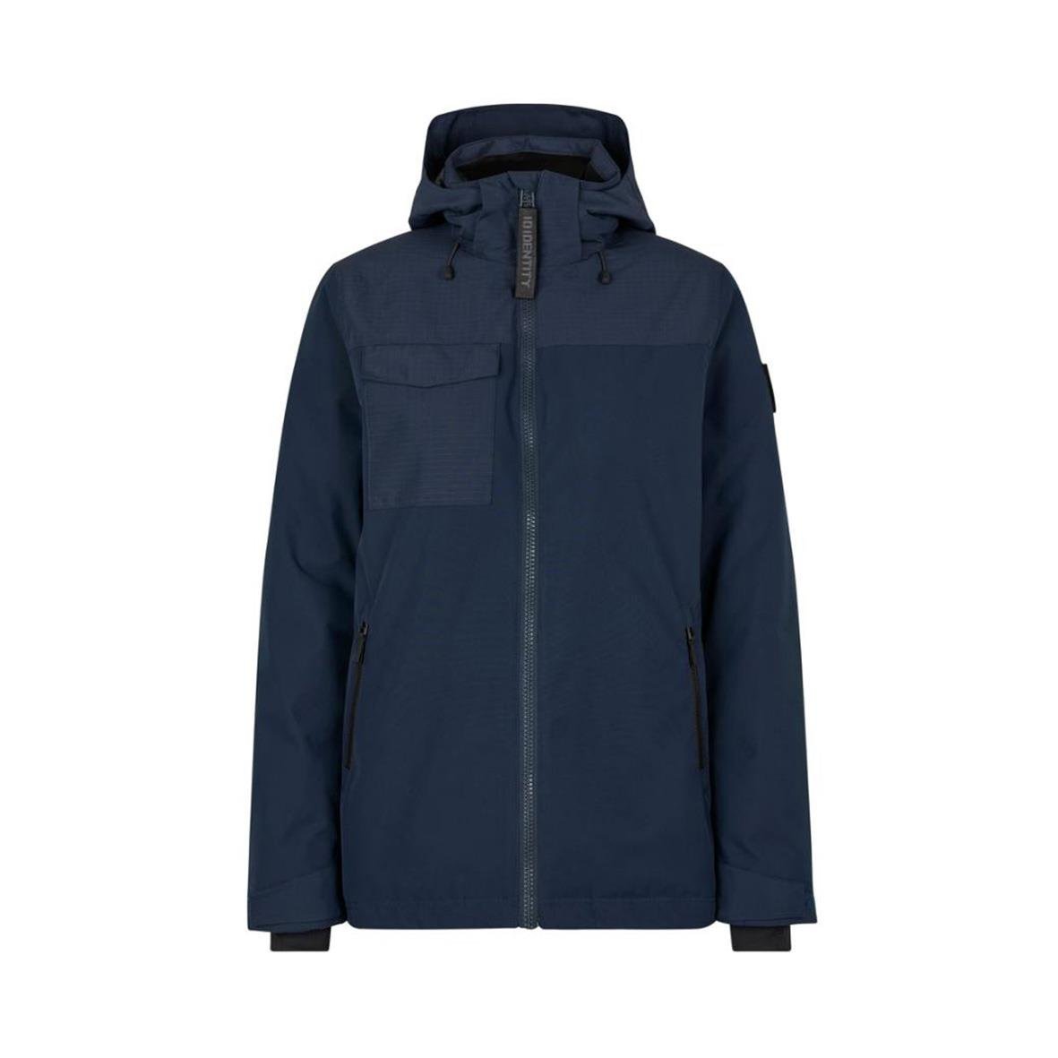 Vinterjacka för dam i marinblå färg med huva och dragkedja, storlek XL