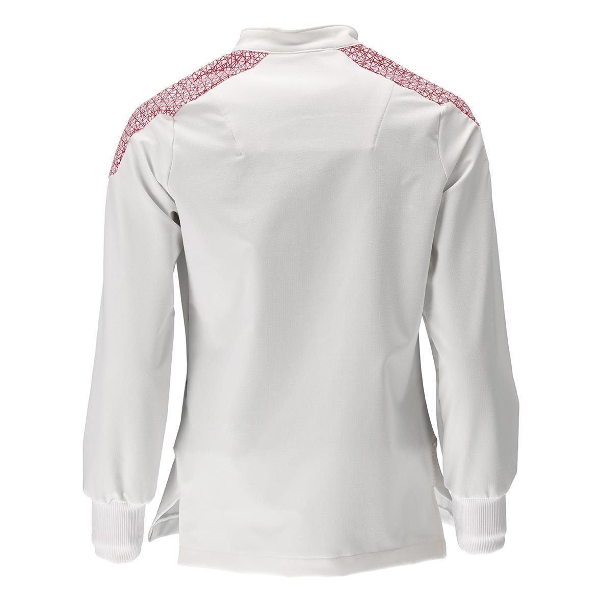 Vit sportjacka med rosa mönster på axlarna och ärmlinningar