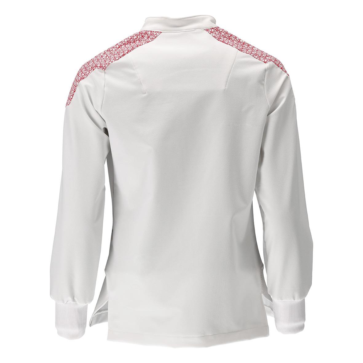 Vit sportjacka med rosa mönster på axlarna och ärmlinningar