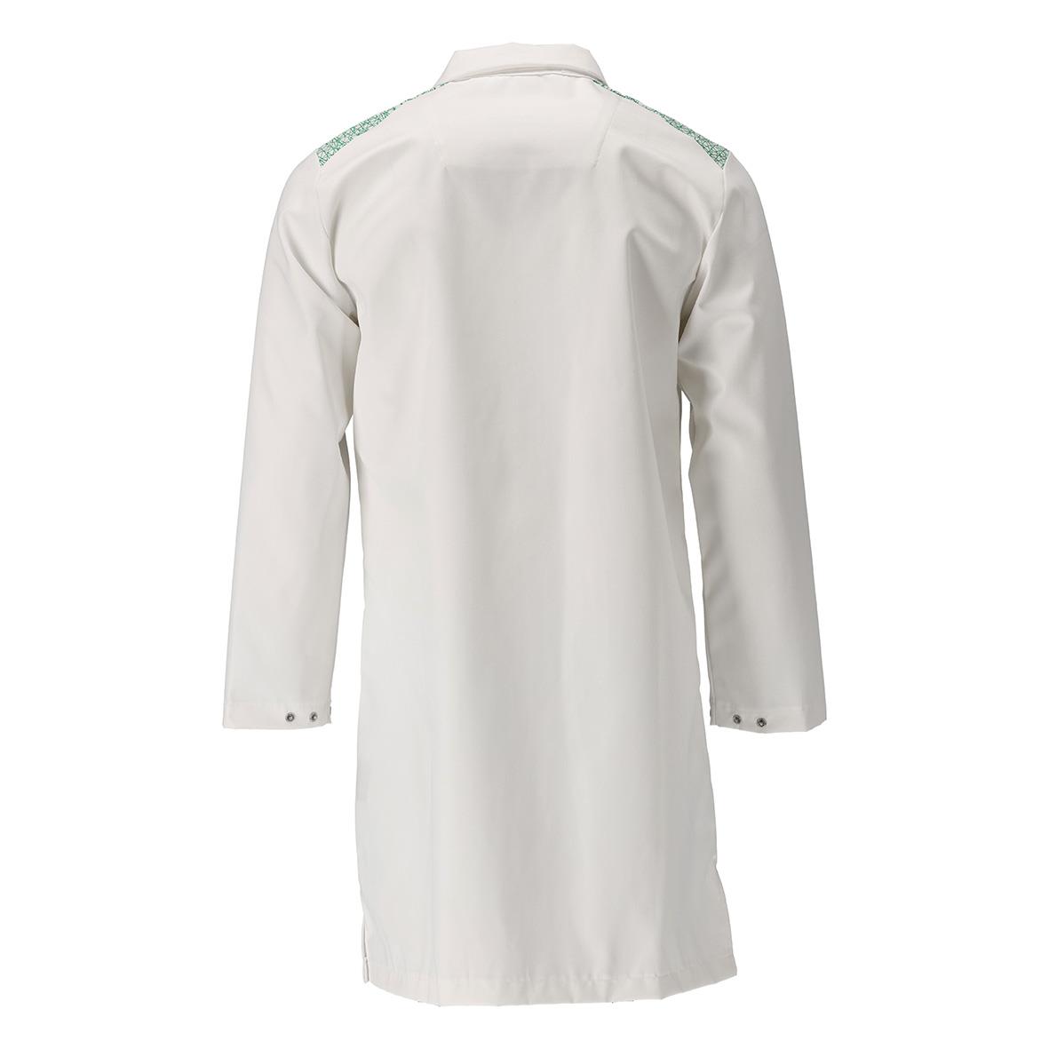Vit labbrock med långa ärmar och knappar vid ärmslutet