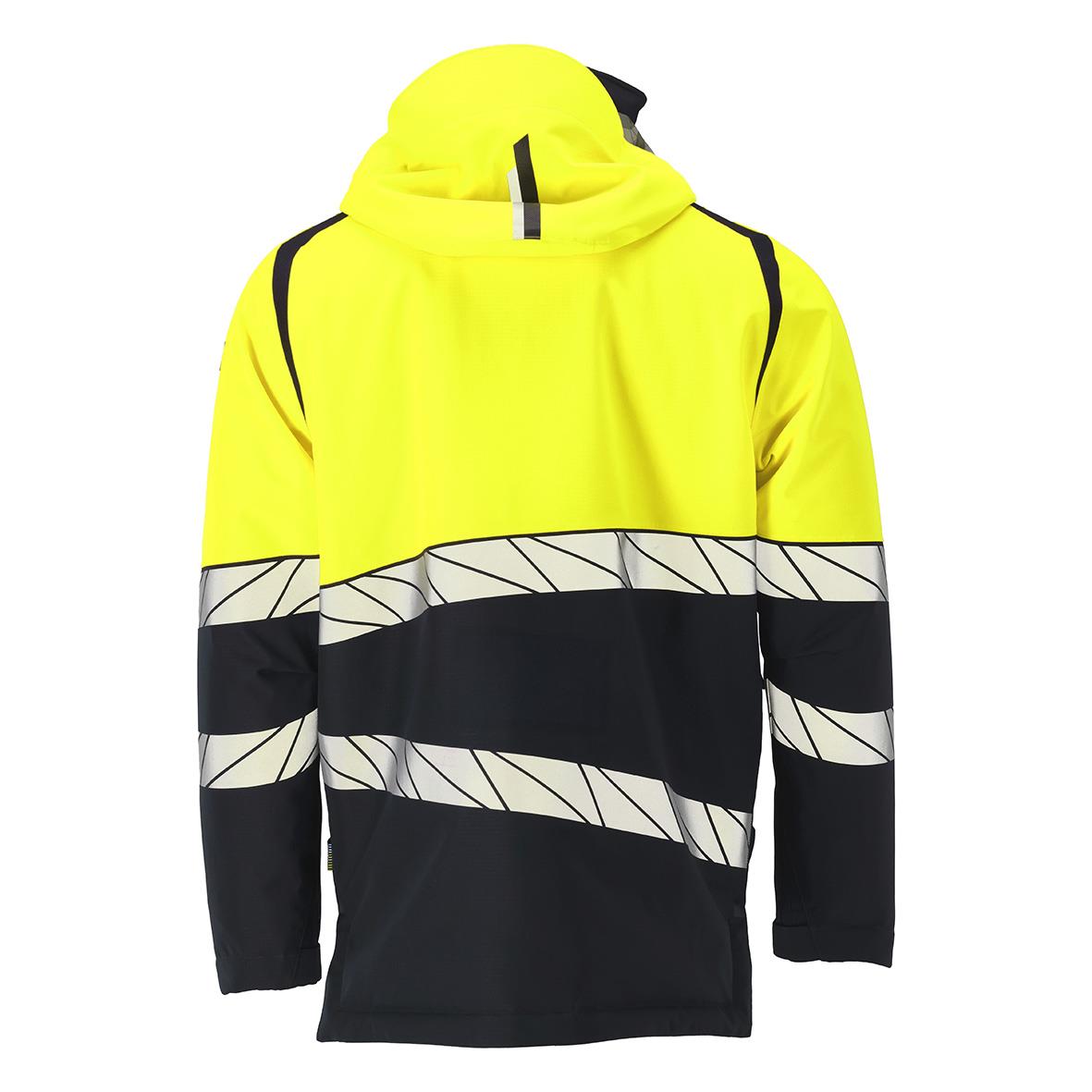 Vinterjacka i marin och varselgul med reflexdetaljer och svart nederdel