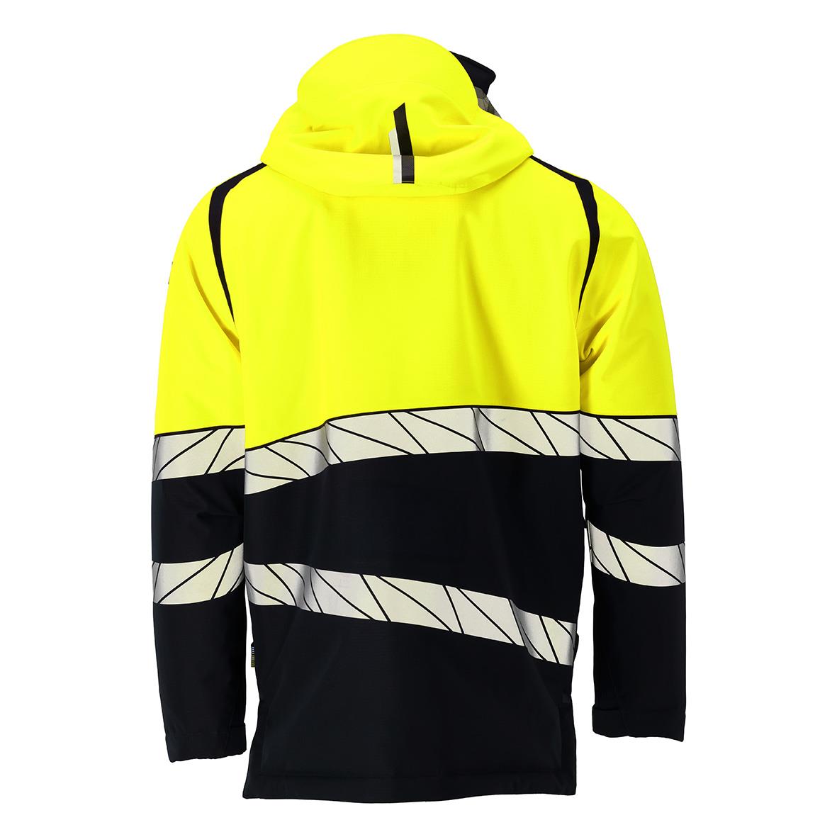 Vinterjacka i svart och varselgult med reflexdetaljer, storlek 2XL