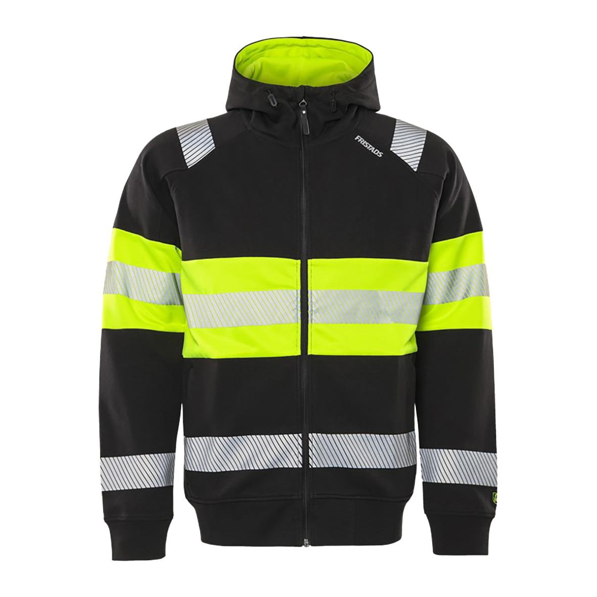 Svart och grön reflexjacka Sweatshirtjacka Fristads 7532 GKC Kl 3 Vgul/Svart 2XS