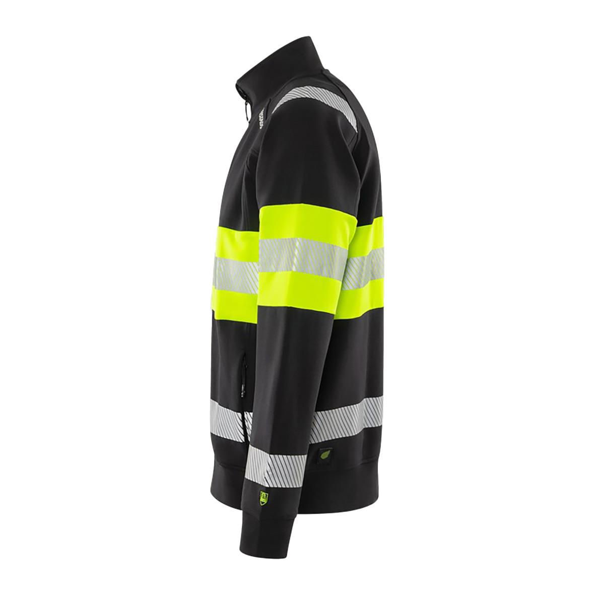 Svart sweatshirtjacka med gula och silverreflexer, Fristads 7531 GKC Kl 1, storlek 2XS