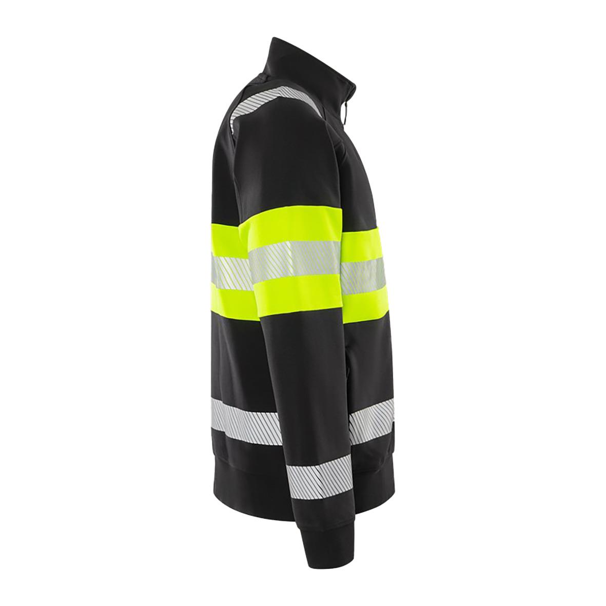 Svart sweatshirtjacka med gula och silverreflexband, Fristads 7531 GKC Kl 1, storlek 2XS