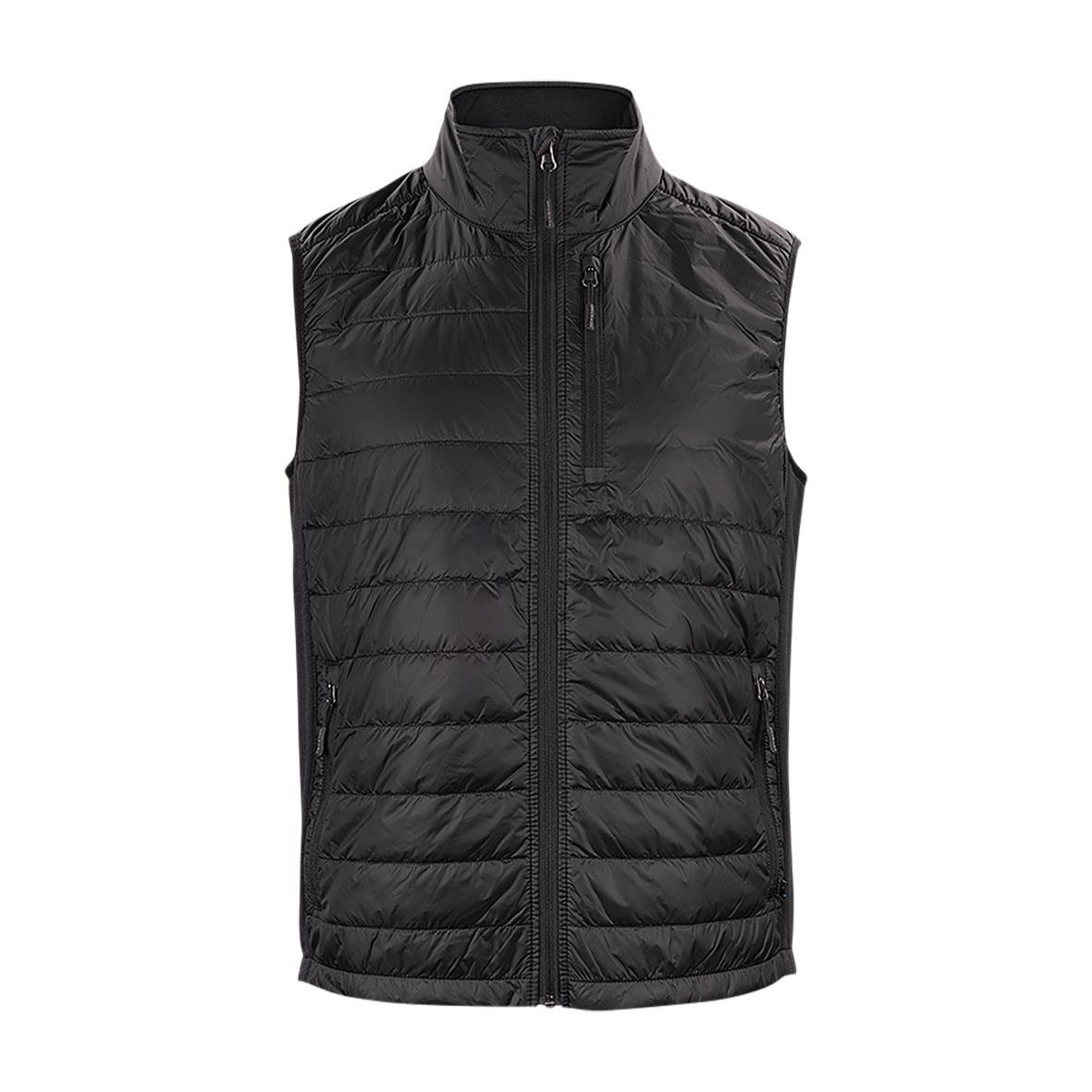 Svart och marin väst med stående krage och dragkedja fram, lätt vadderad och sportig design